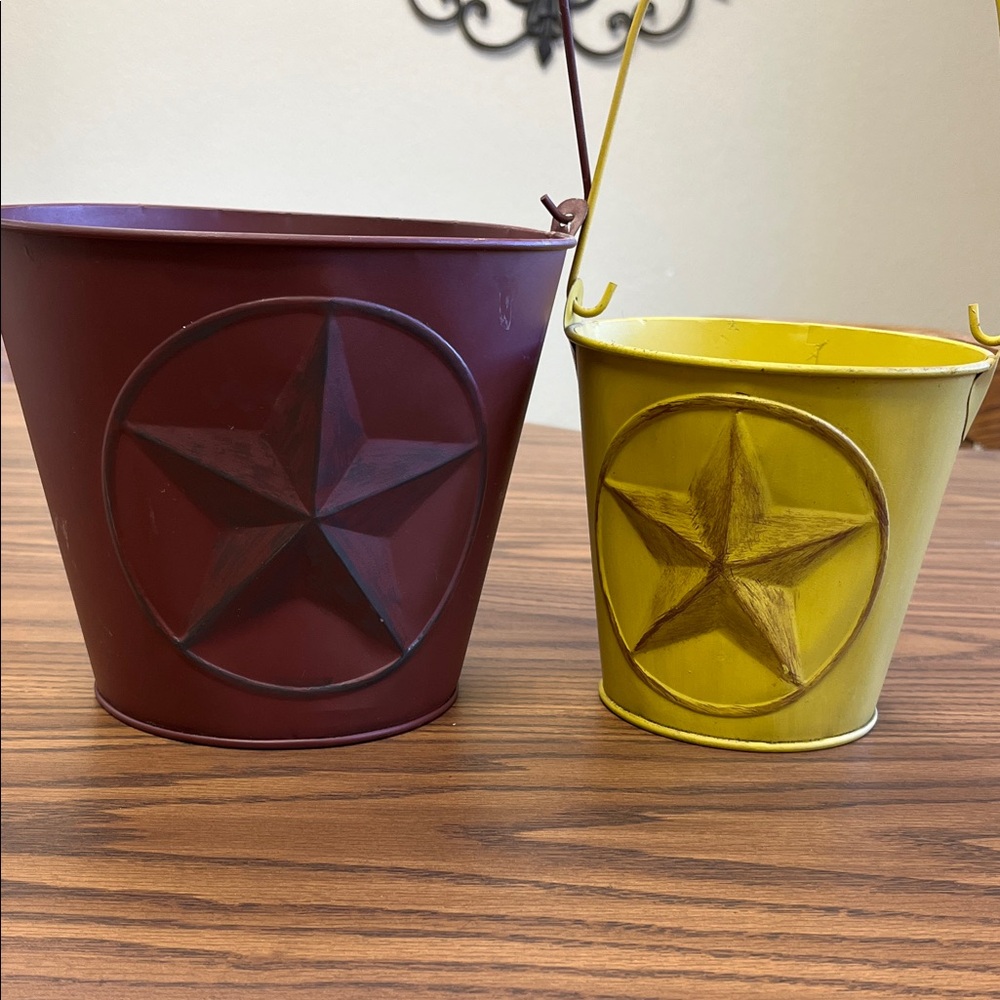 Star Embossed Metal Buckets - Red and Yellow